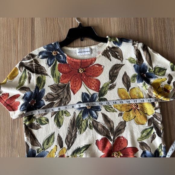 VTG Alfred Dunner Sweater Floral Short Sleeve Beaded Women M Teacher Grandmacore - Picture 8 of 10
